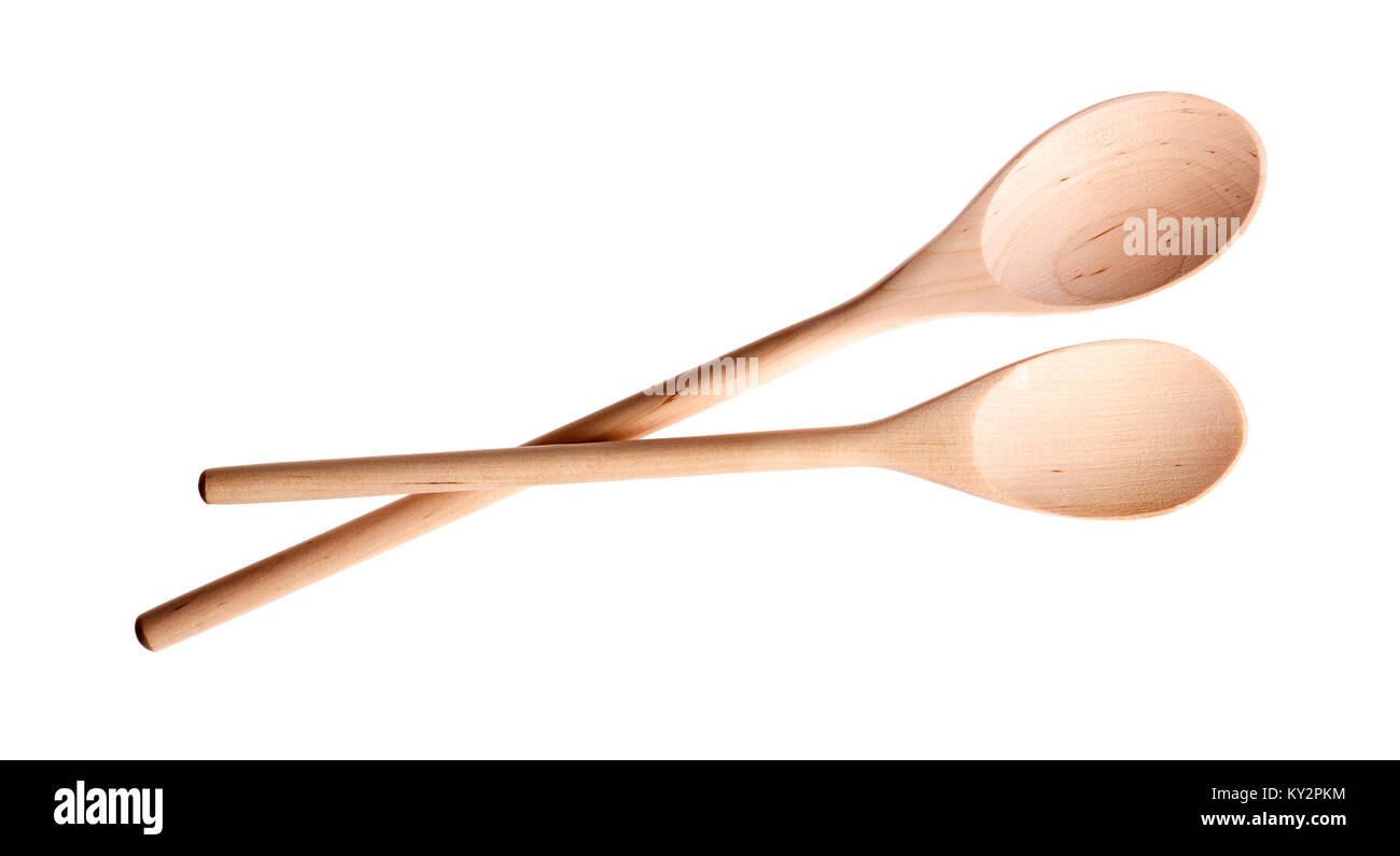 New wooden spoons isolated on white background. Stock Photo