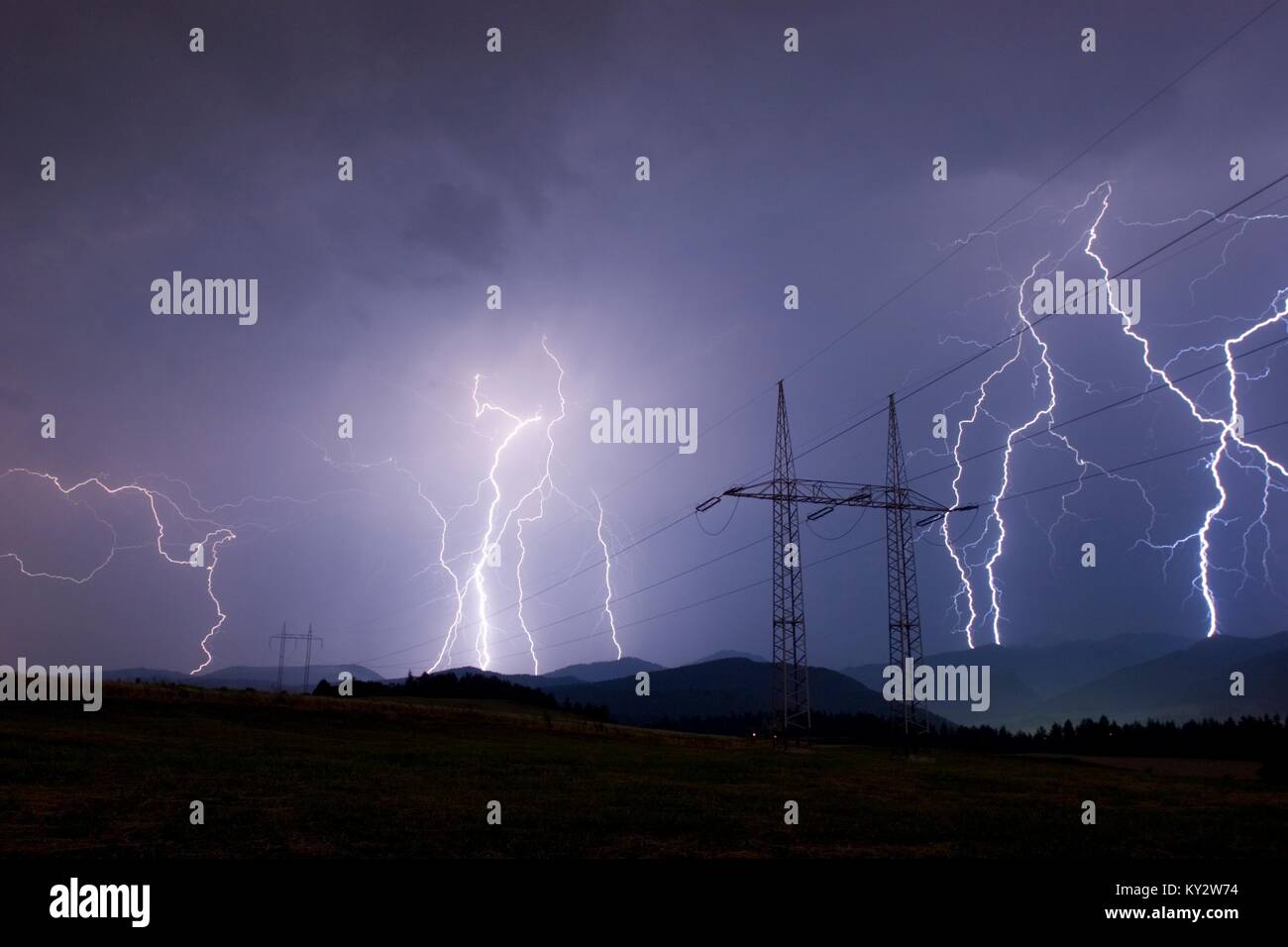Lightnings in the electricity area Stock Photo