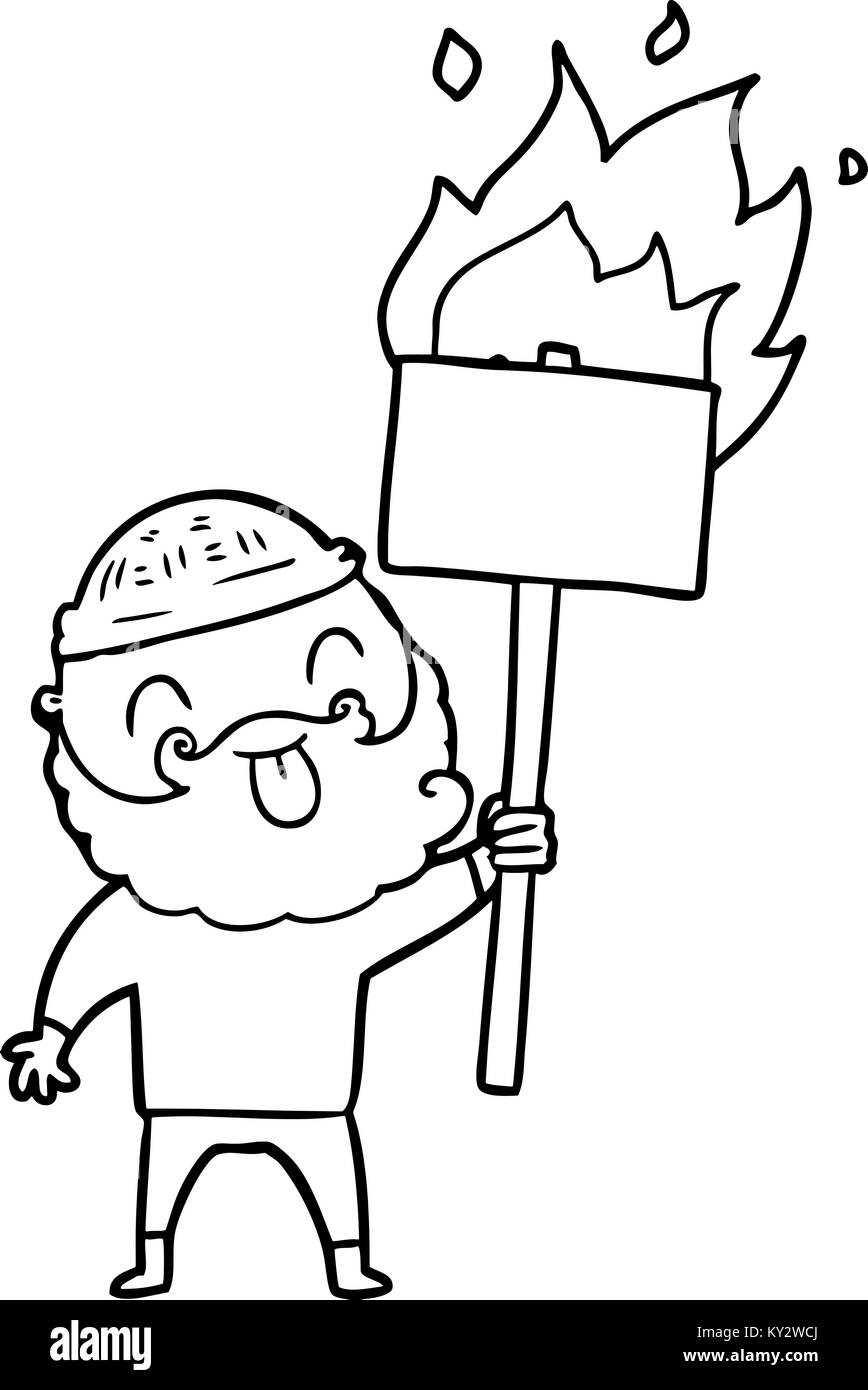 bearded protester cartoon with burning sign Stock Vector Image & Art ...