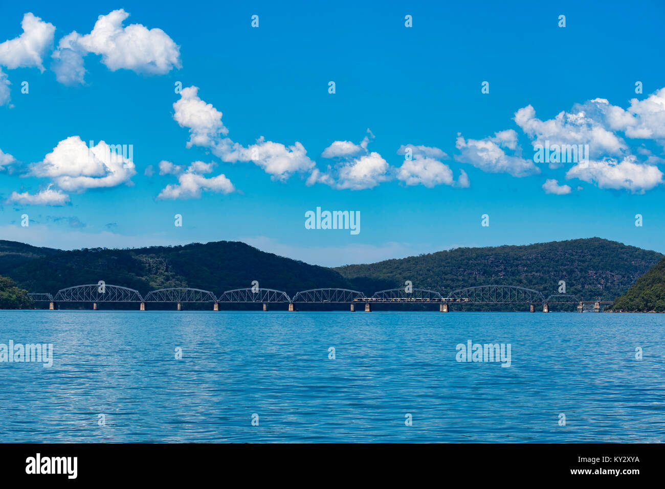 The Hawkesbury River Railway Bridge near Brooklyn, NSW, Australia Stock Photo