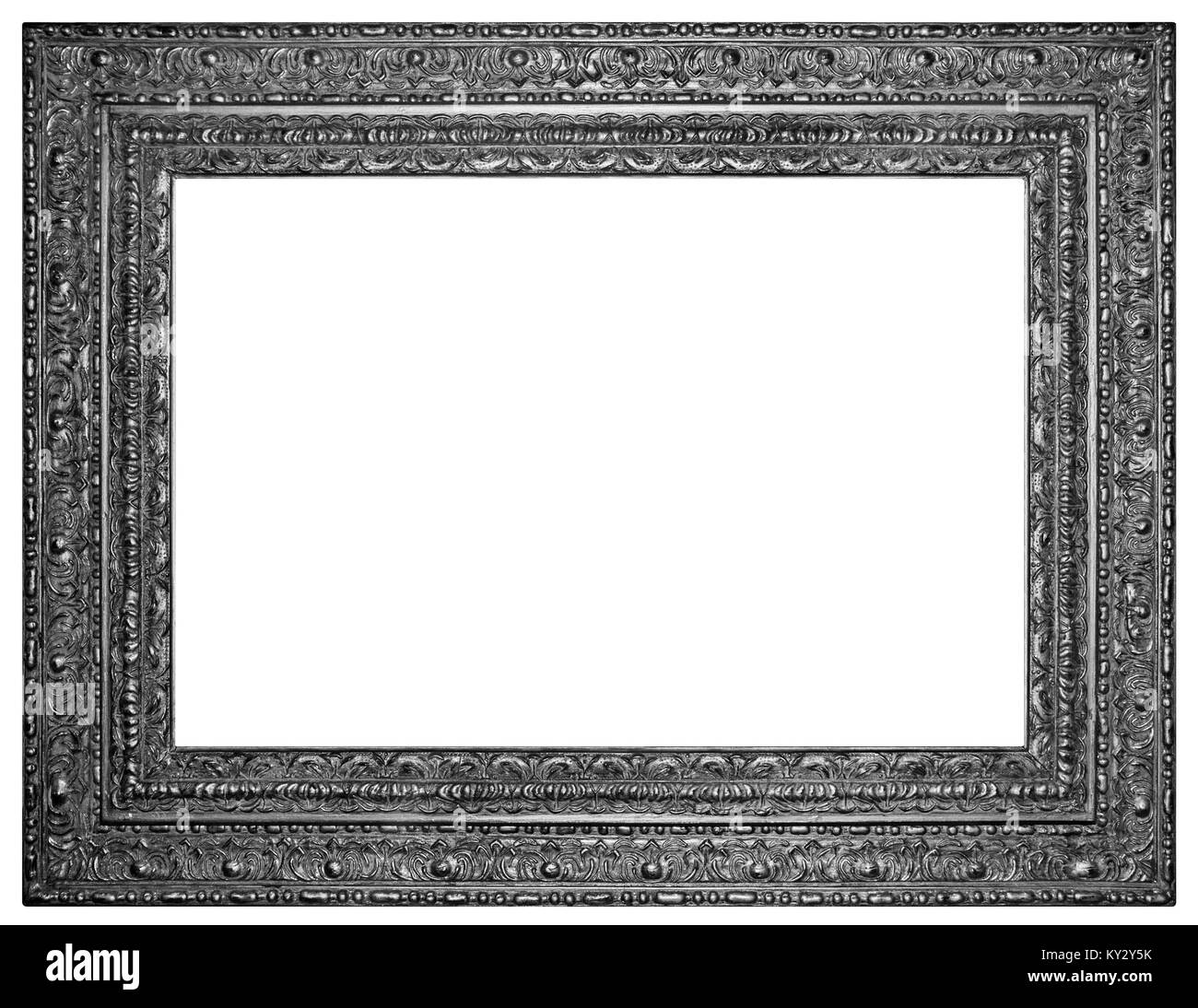 Vintage silver plated wooden frame Isolated with Clipping Path Stock Photo