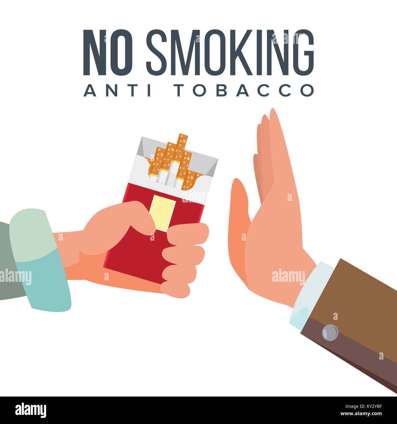 No Smoking Concept Vector. Anti Tobacco. Hand Offers To Smoke Holding A