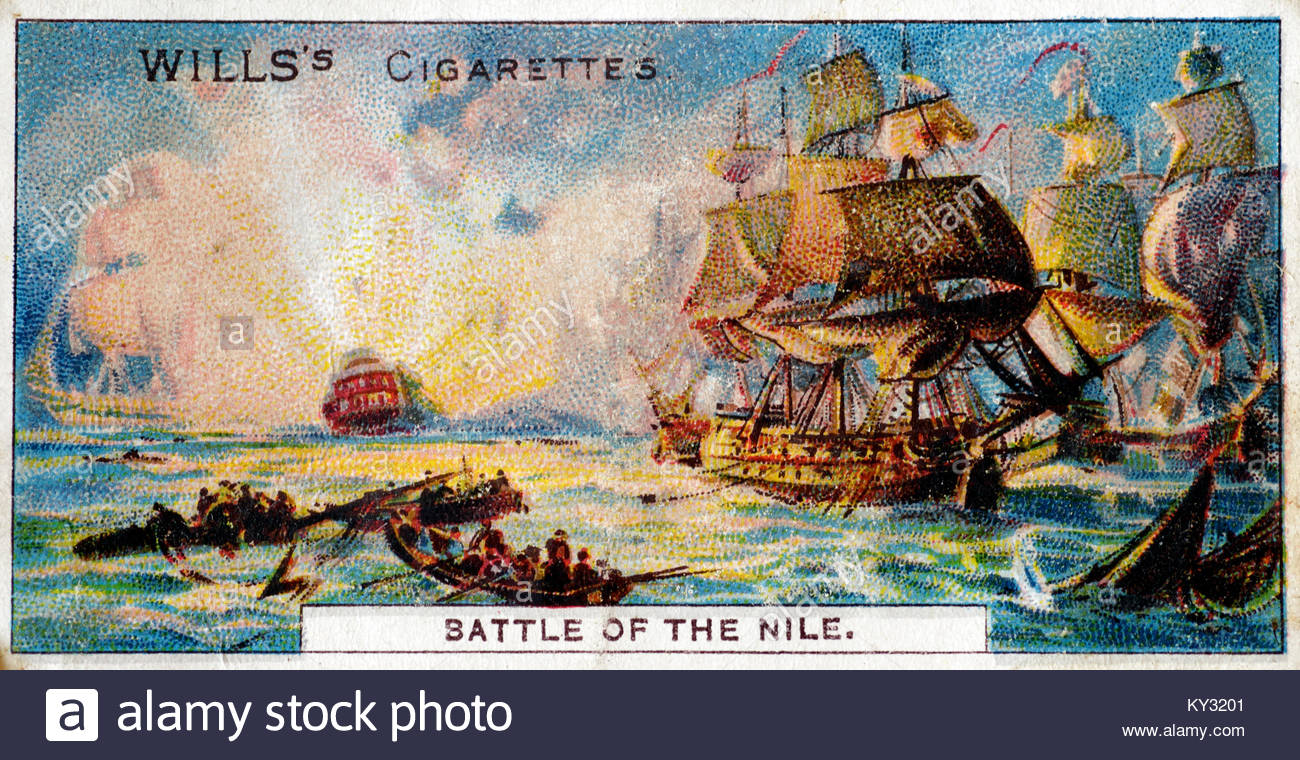 Depiction of the Battle of the Nile fought in the Mediterranean between the British Royal Navy and the Navy of the French Republic 1st - 3rd August 1798 Stock Photo