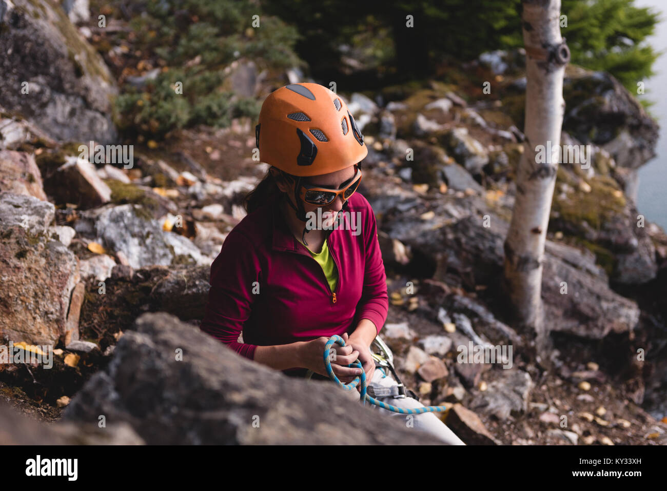 Female hiker preparing mountain hi-res stock photography and images - Alamy