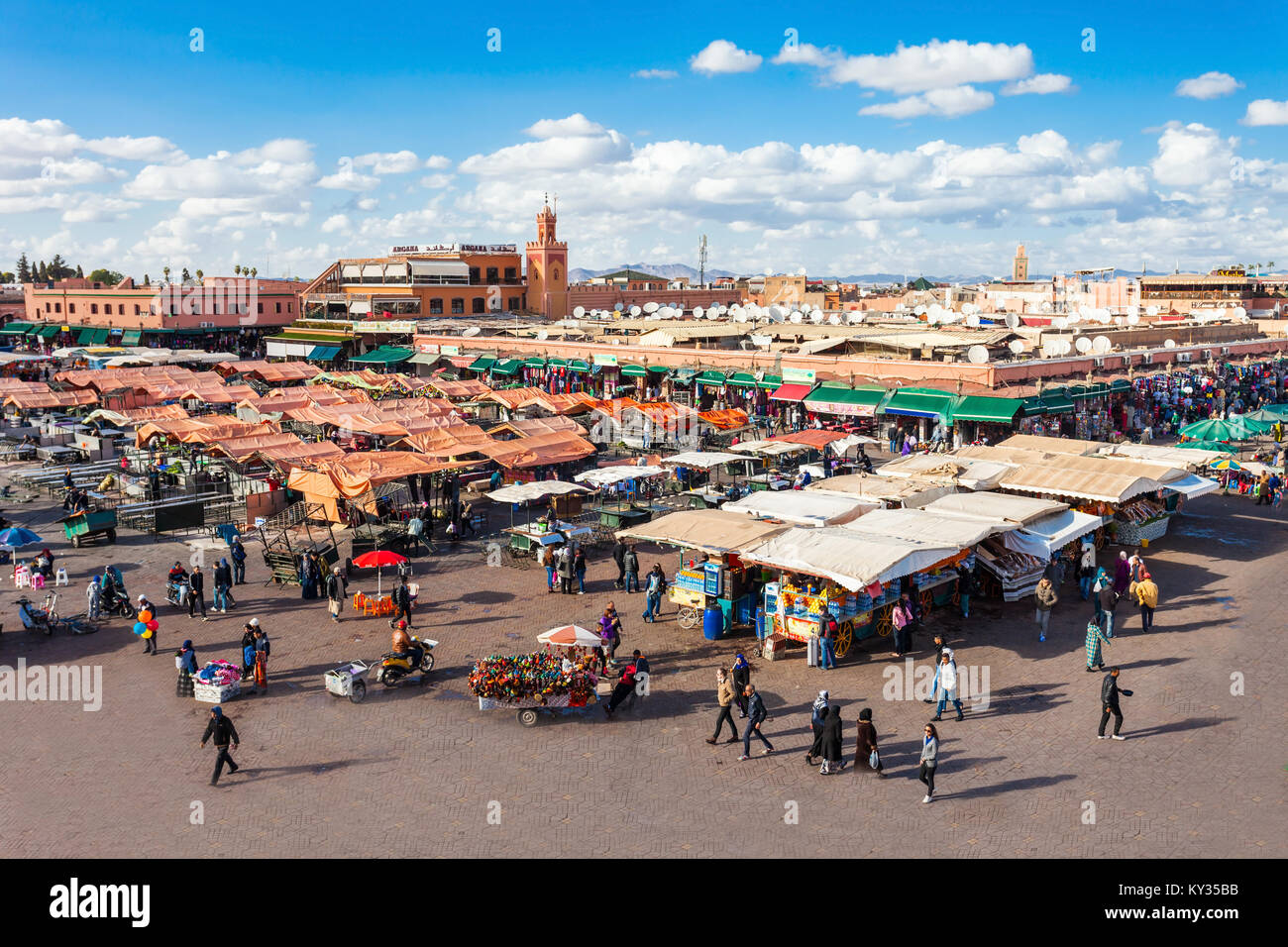 MARRAKECH, MOROCCO - FEBRUARY 22, 2016: Jemaa el Fna (also Jemaa el-Fnaa, Djema el-Fna or Djemaa el-Fnaa) is a square and market place in Marrakesh's  Stock Photo