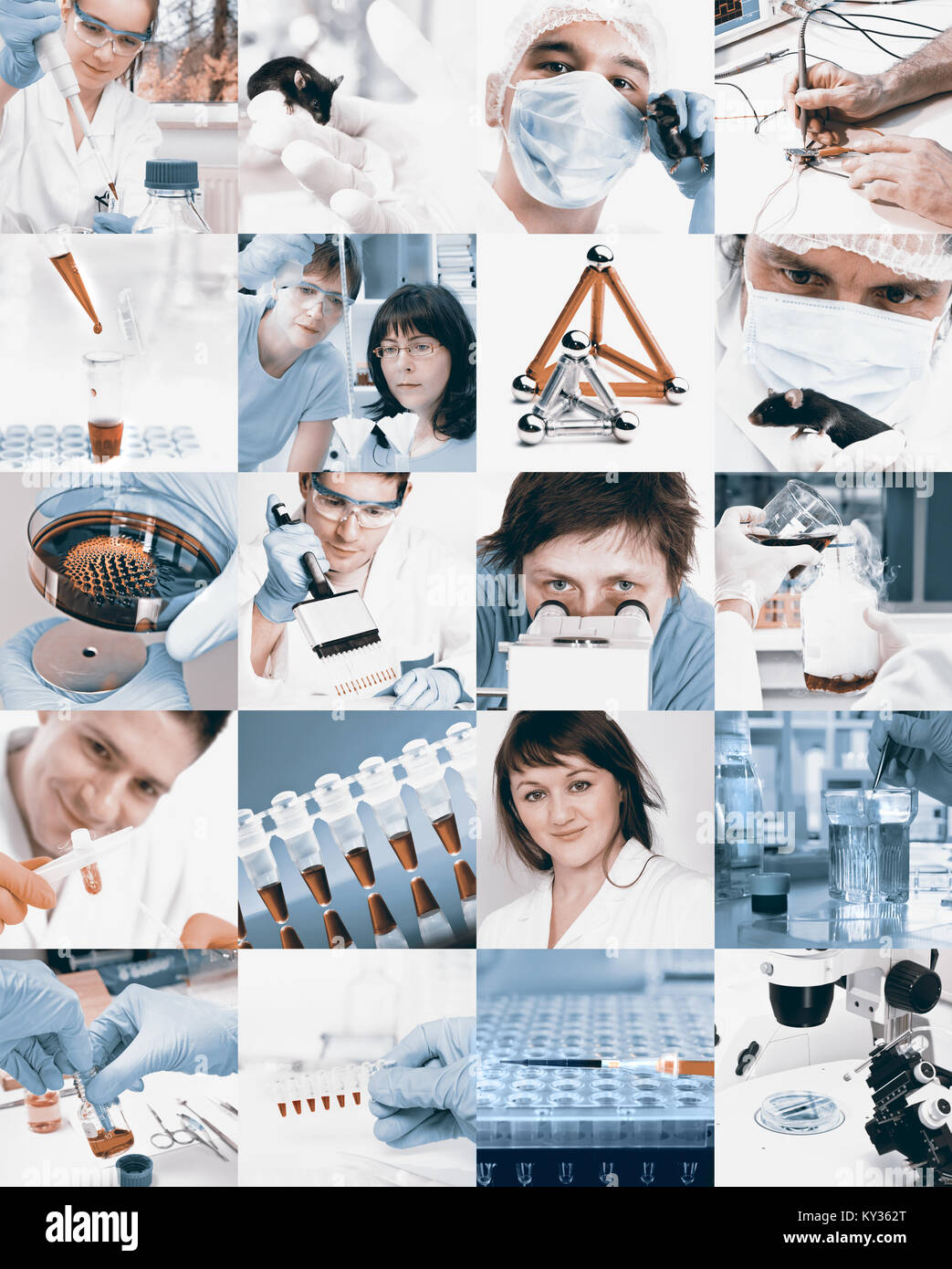 Scientists working in the lab, collage, toned images Stock Photo
