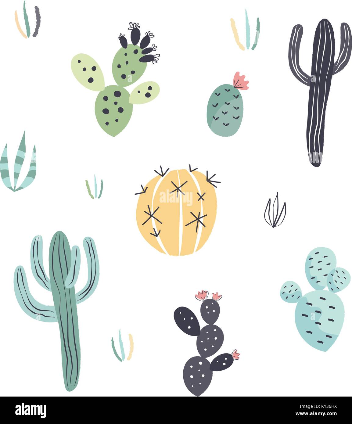 Cacti cute illustrated seamless vector pattern Stock Vector