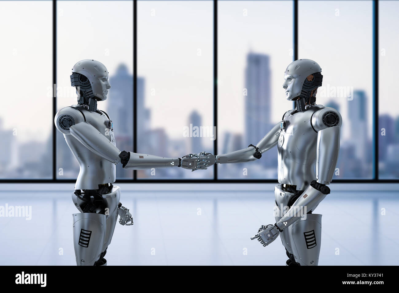 3d rendering humanoid robot hand shaking with another Stock Photo - Alamy