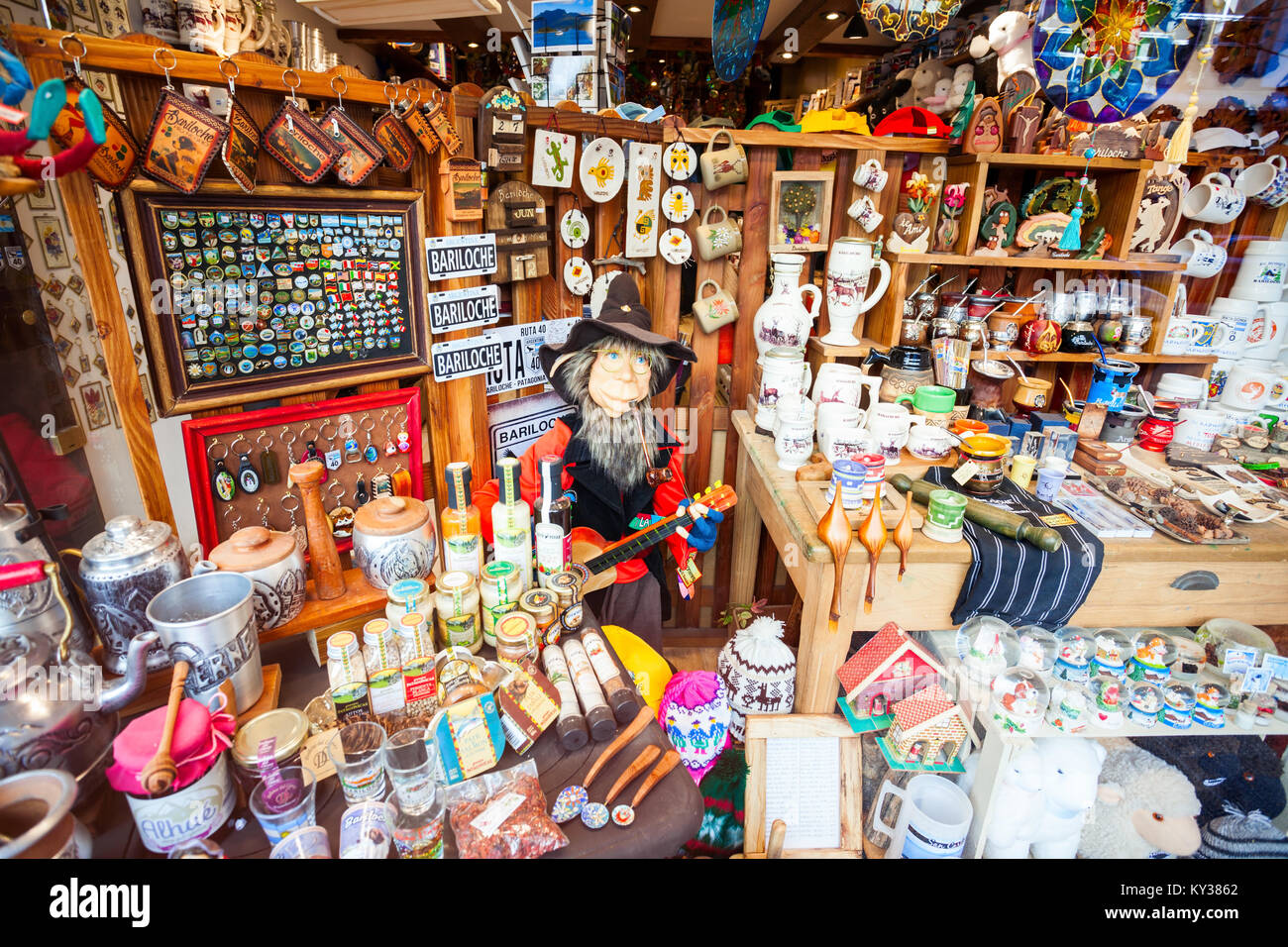 BARILOCHE, ARGENTINA APRIL 27, 2016 Souvenir store showcase in