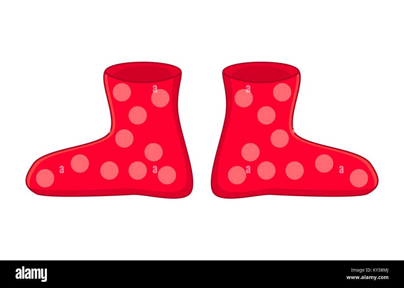 rubber boots, cartoon dotted red gumboots isolated on white background Stock Vector