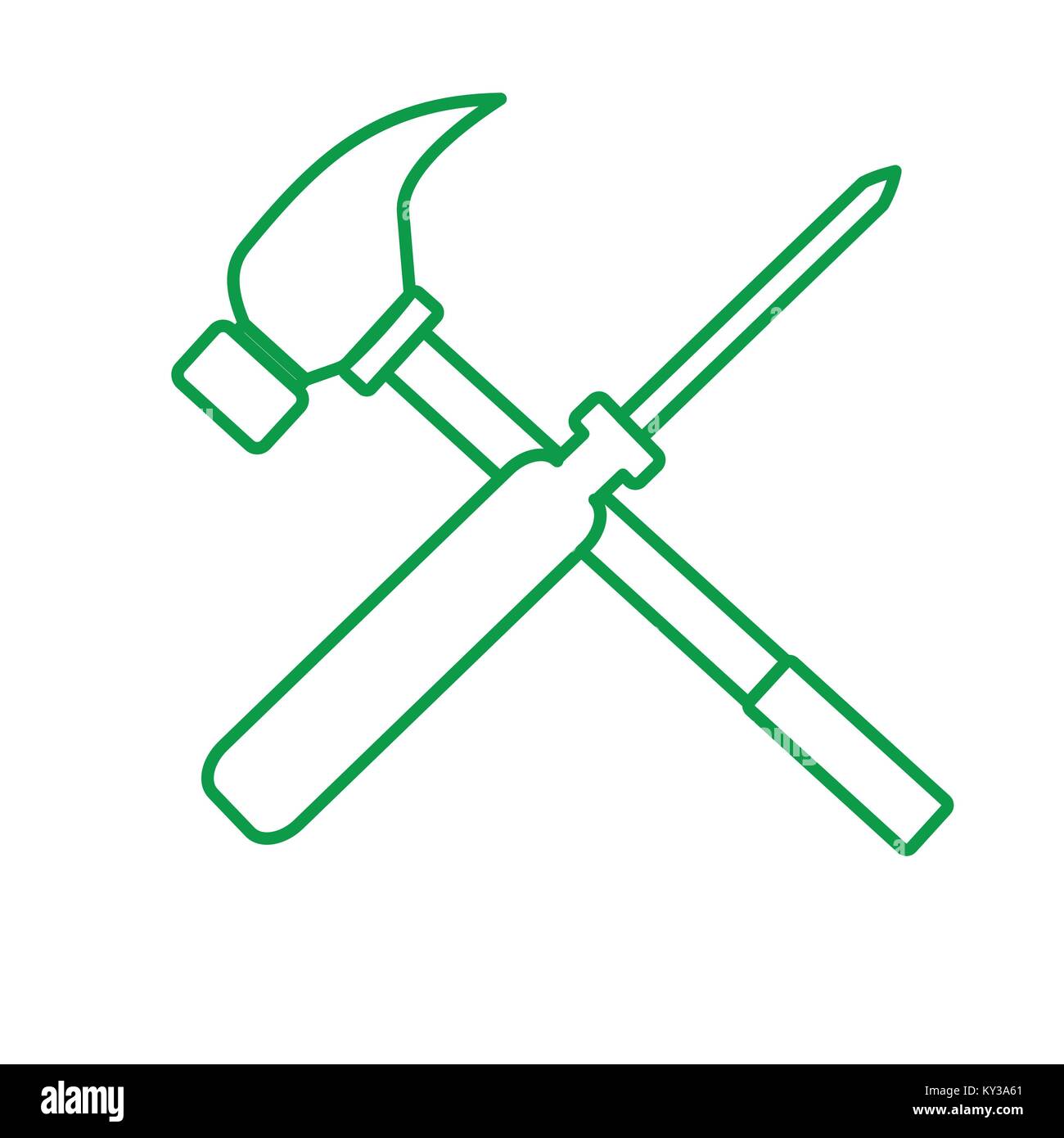 Outline Screwdriver Hammer Cross Drawing Vector Illustration Graphic