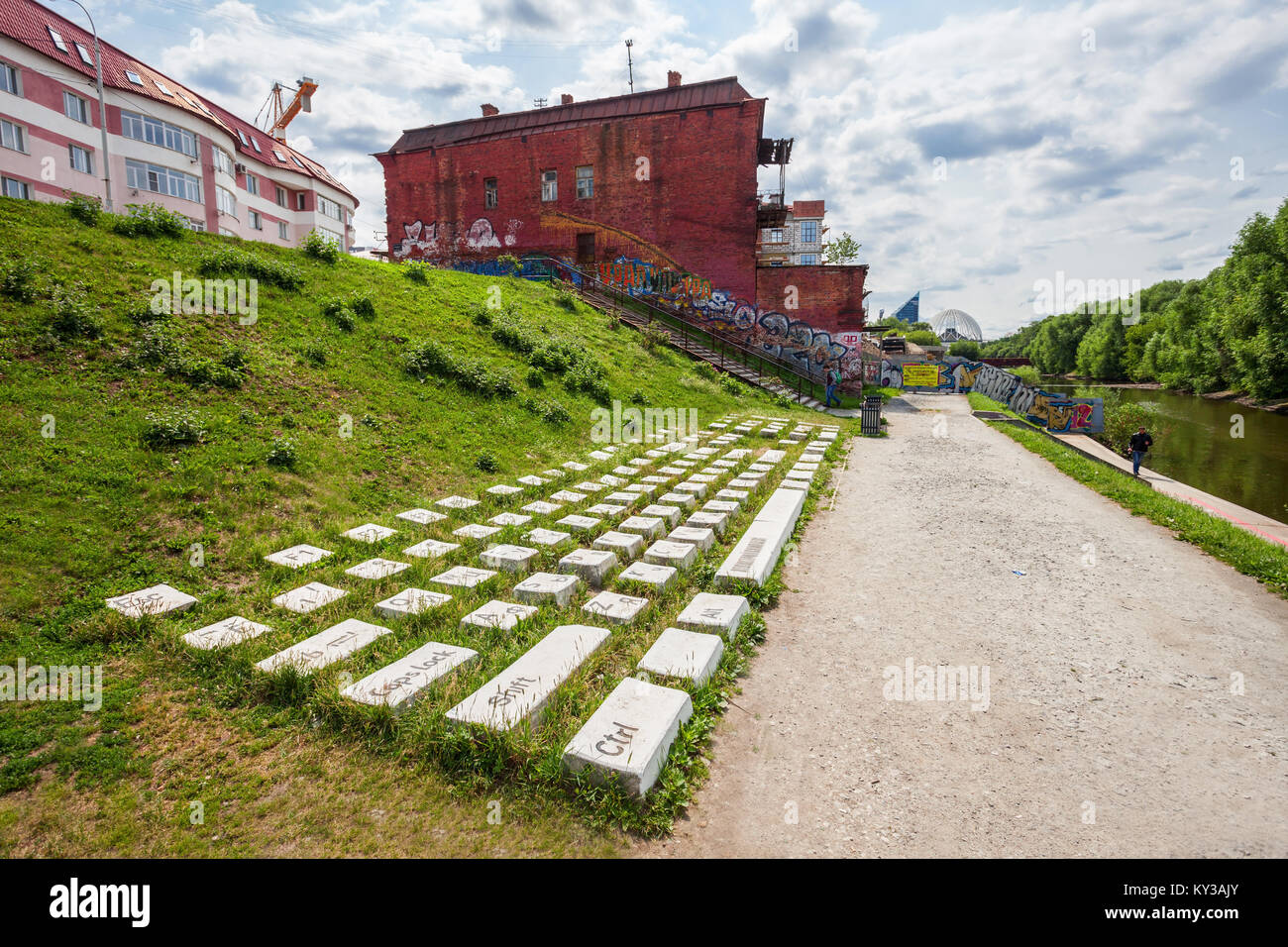 YEKATERINBURG, RUSSIA - JULY 02, 2016: Keyboard monument is an outdoor sculpture featuring the QWERTY keyboard. It is located in the Russian city of Y Stock Photo