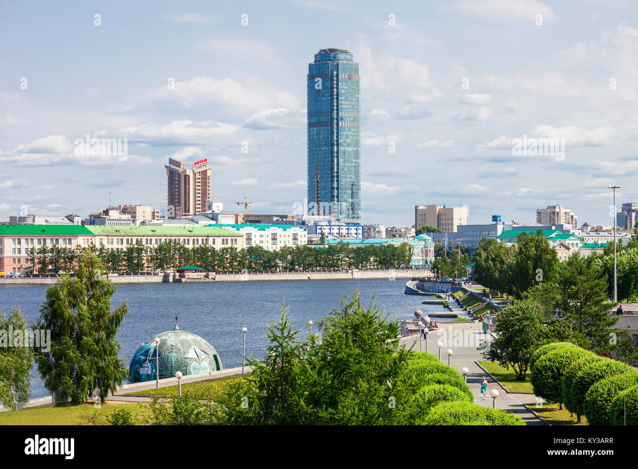 YEKATERINBURG, RUSSIA - JULY 02, 2016: Vysotsky is a skyscraper in Yekaterinburg. It is the second tallest building in Russia and the northernmost bui Stock Photo