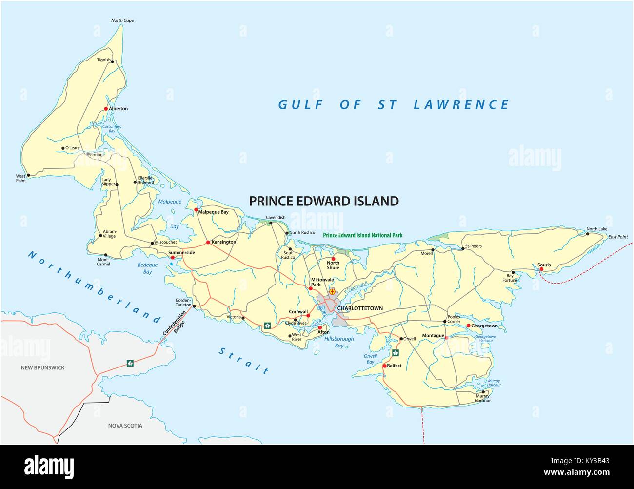 Prince Edward Island vector road map Stock Vector