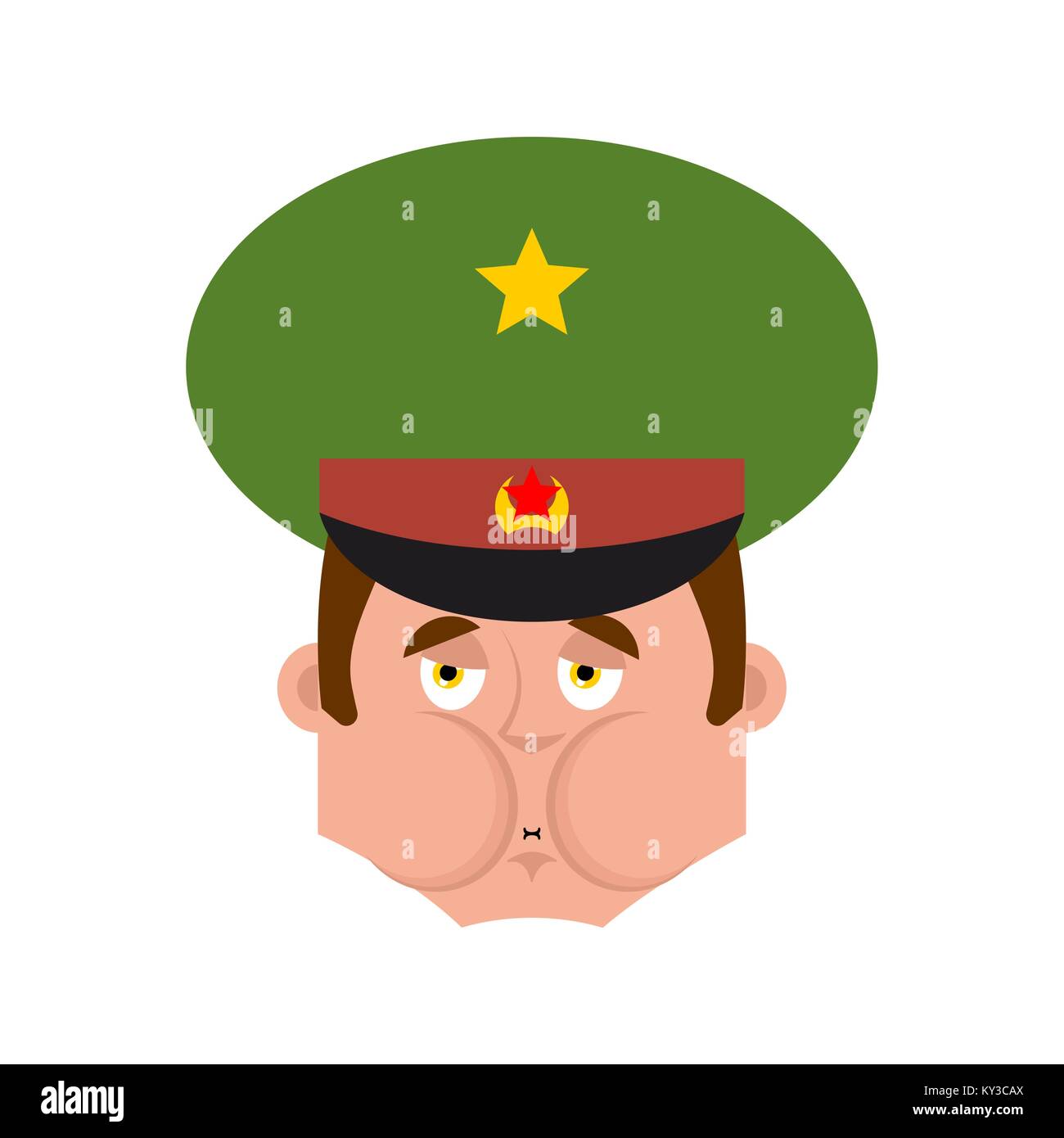 Russian Officer Sick Nausea emoji. Soldier face Nauseating emotion avatar. Military in Russia. Illustration for 23 February. Defender of Fatherland Da Stock Vector