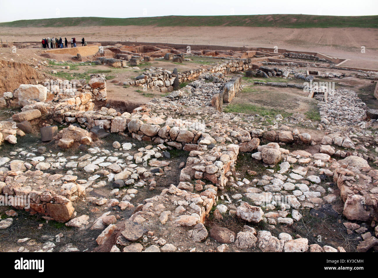 Tourists and ruins of ancient city Ebla, Syria Stock Photo