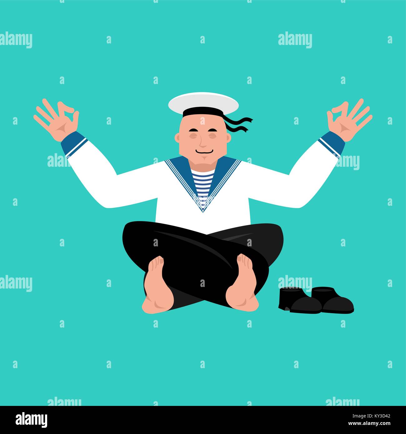 Sailor yoga. Russian soldier seafarer yogi isolated. Seaman Military in Russia Relaxation and meditation. Illustration for 23 February. Defender of Fa Stock Vector