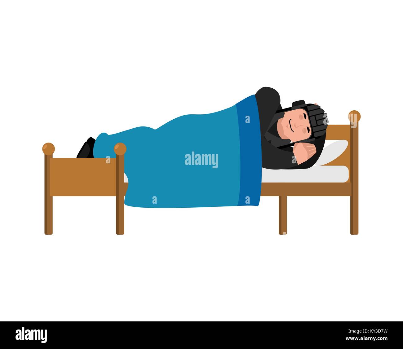 Tankman Sleeping on bed. Russian soldier asleep emotion avatar. Tankman Military in Russia dormant. Illustration for 23 February. Defender of Fatherla Stock Vector