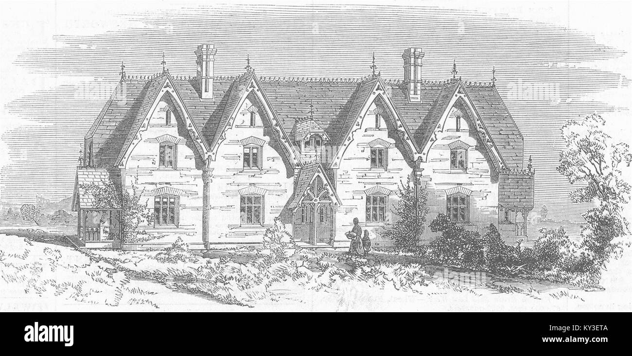 NORTHANTS Model Cottages for workers, Althorp 1868. Illustrated London News Stock Photo