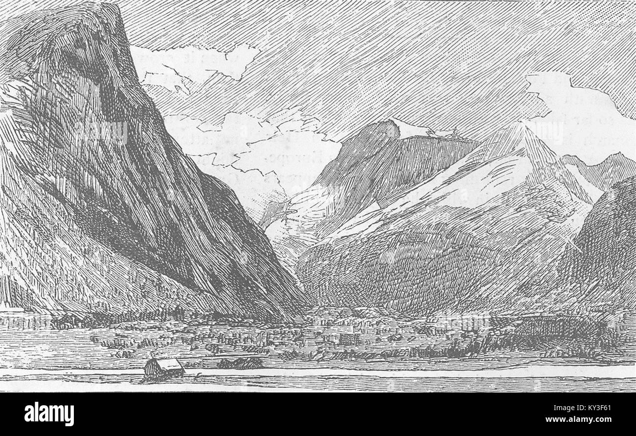 NORWAY Siradalen valley, head of Eikisfjordseren 1885. The Graphic Stock Photo