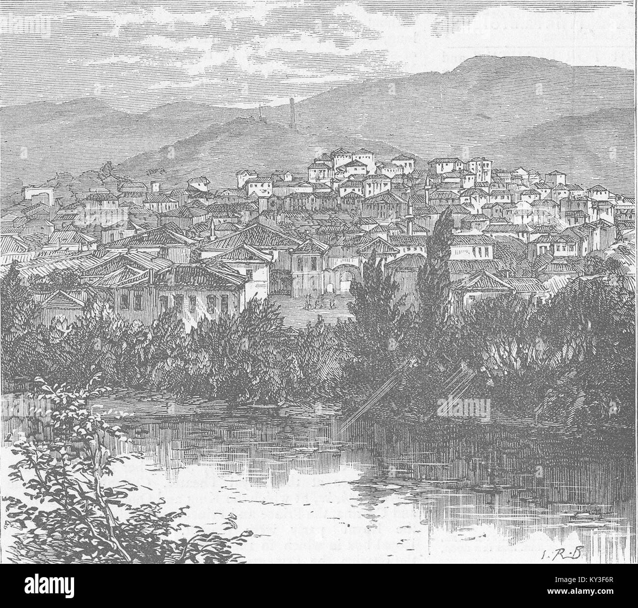 BULGARIA Taat Tepe, Plovdiv; Palace, Maritza River 1885. The Graphic Stock Photo