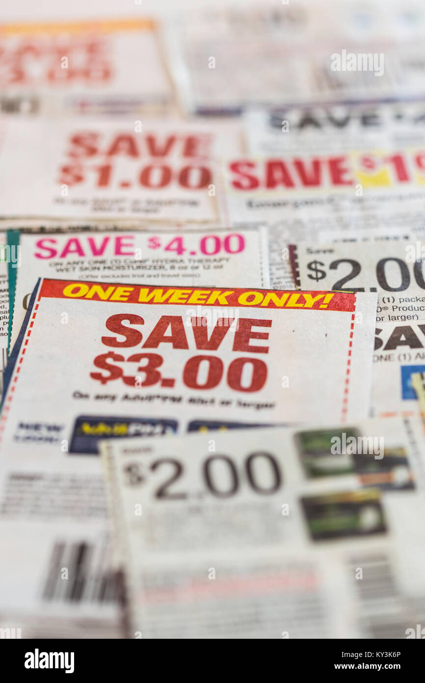 Savings Coupons, USA Stock Photo
