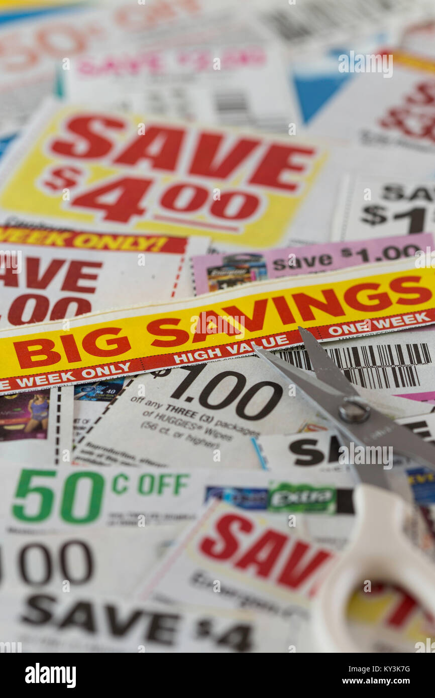 Savings Coupons, USA Stock Photo