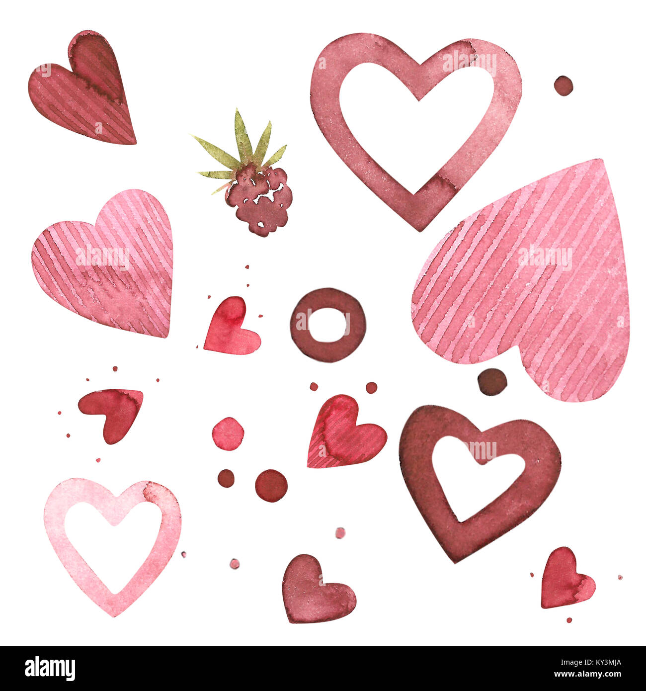 Hand drawn hearts. Watercolor Pink set of elements for Valentine's day ...