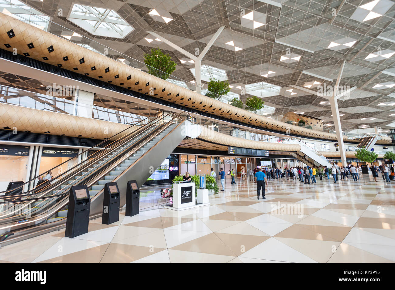 BAKU, AZERBAIJAN - SEPTEMBER 16, 2016: Baku Heydar Aliyev International Airport interior. It is  one of the six international airports serving Azerbai Stock Photo