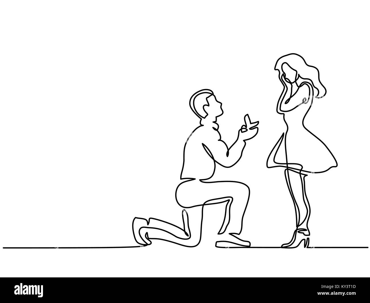 Man kneeling offering engagement ring to woman Stock Vector