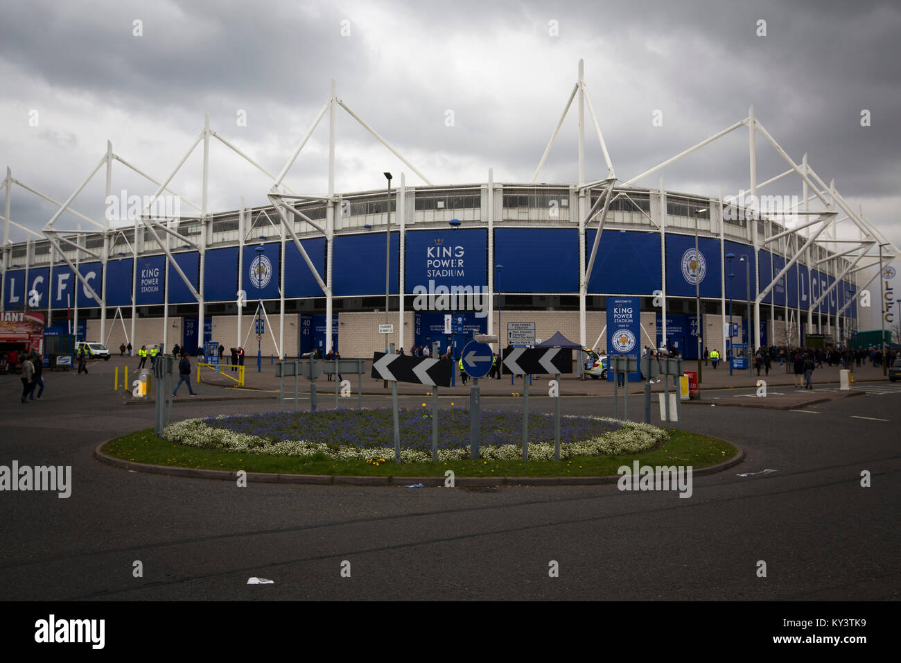 The King Power Stadium, pictured before Leicester City hosted Swansea City in an English Premier League fixture. in the English city of Leicester. Leicester City FC were on the brink of being surprise winners of the English Premier League in the 2015-16 season. On that day, they defeated their visitors by fours goals to nil to open up and eight point lead at the top of the table. Stock Photo