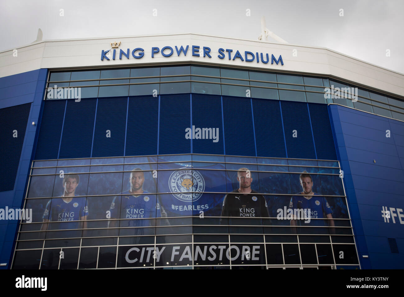 The King Power Stadium, pictured before Leicester City hosted Swansea City in an English Premier League fixture. in the English city of Leicester. Leicester City FC were on the brink of being surprise winners of the English Premier League in the 2015-16 season. On that day, they defeated their visitors by fours goals to nil to open up and eight point lead at the top of the table. Stock Photo