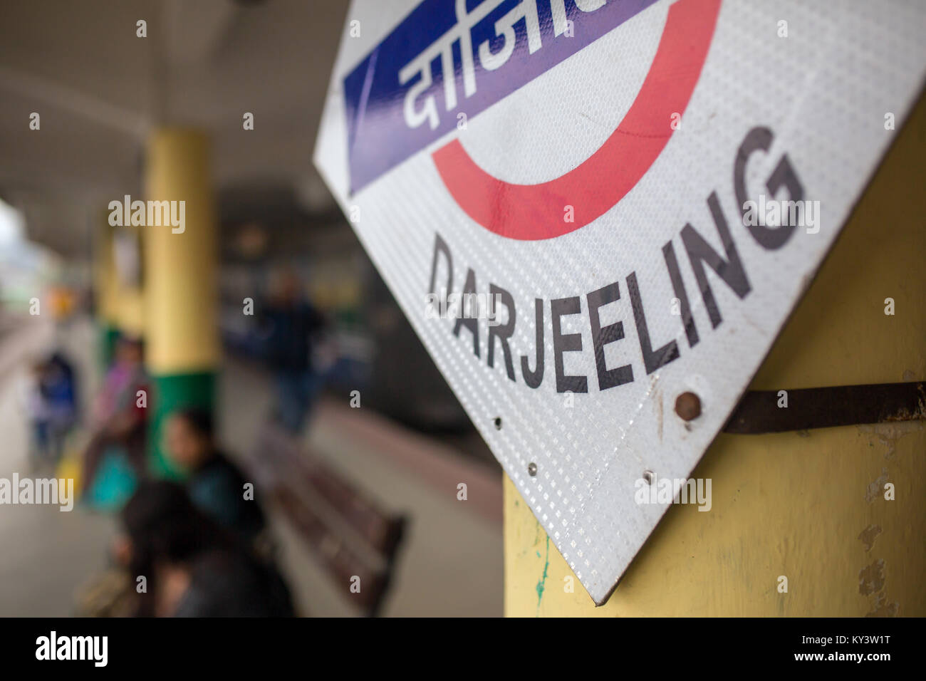 Darjeeling railway station sign in Darjeeling, India Stock Photo