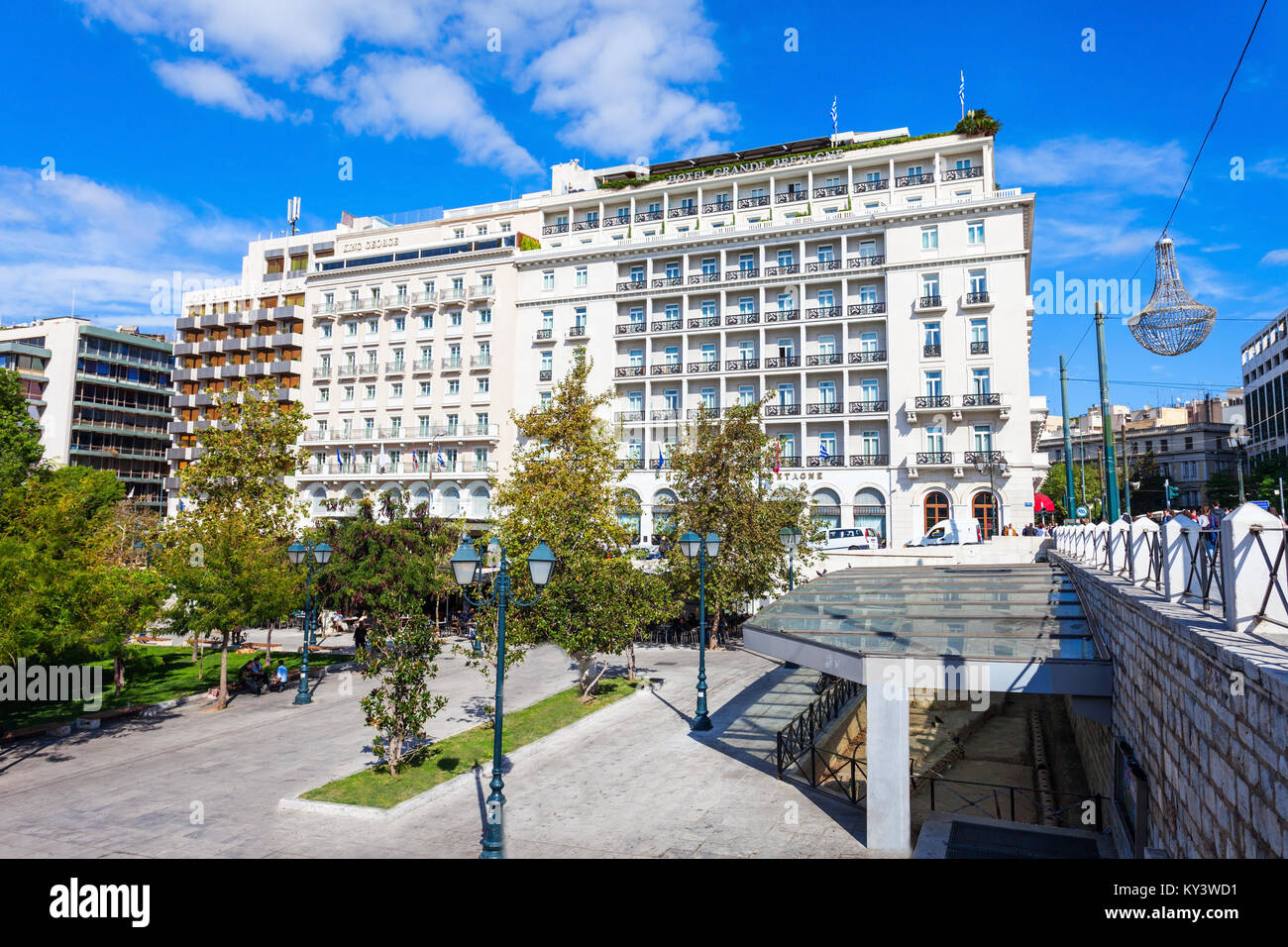 ATHENS, GREECE - OCTOBER 19, 2016: Hotel Grande Bretagne, King George and Athens Plaza Hotel to the north side of the Syntagma Square, along King Geor Stock Photo