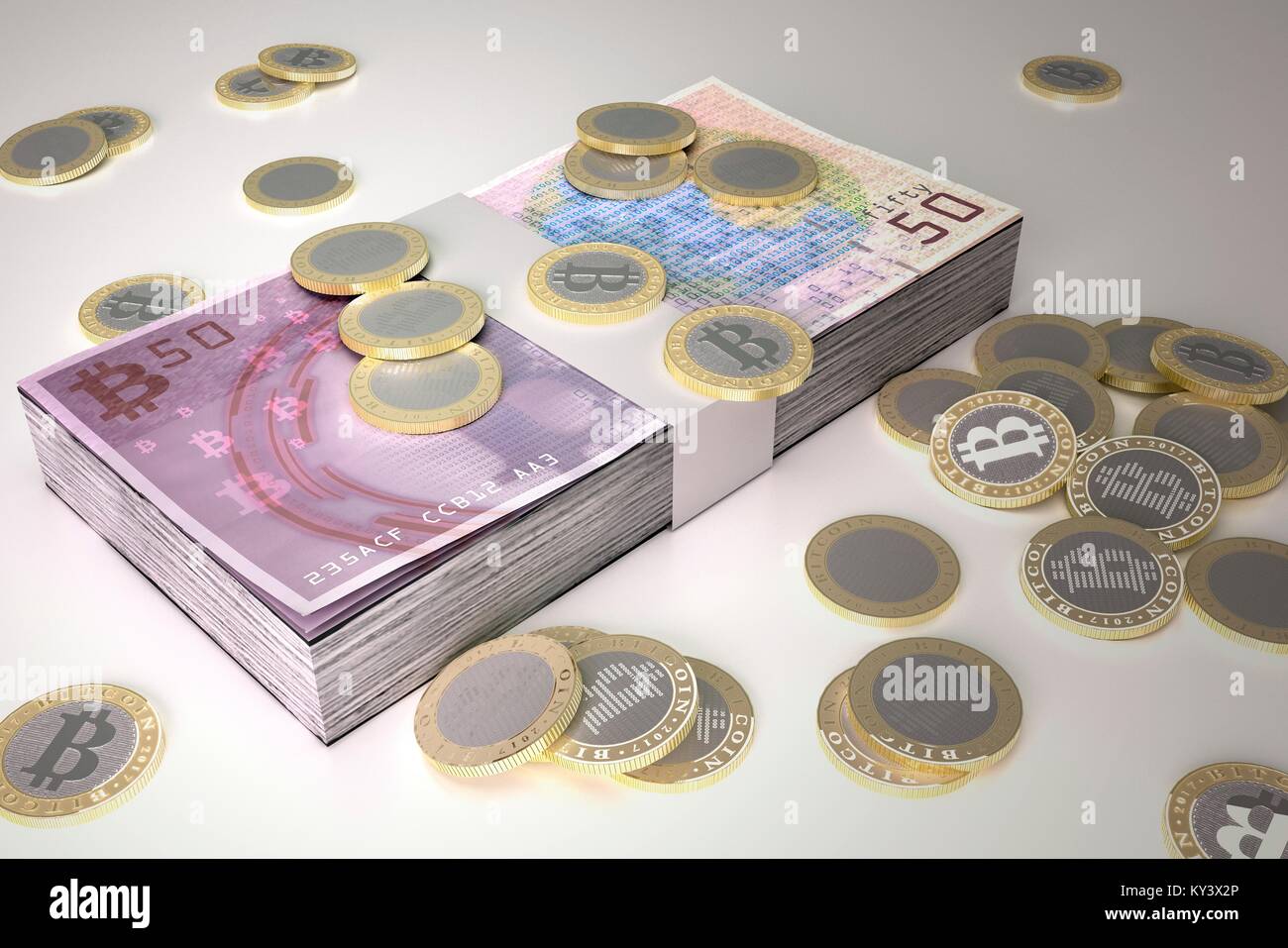 Conceptual artwork representing the bitcoin cryptocurrency. Bitcoin is a  type of digital currency, created in 2009, which operates independently of  any bank. Certain vendors now accept Bitcoins as payment of goods or