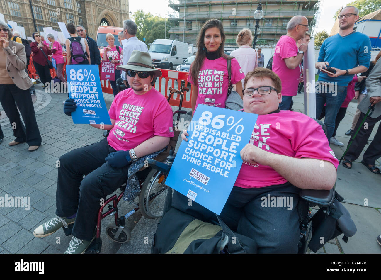 Disabled supporters of the Assisted Suicide Bill being debated in Parliament claim that 86% of disabled people support the bill. But many disabled groups oppose it. Stock Photo