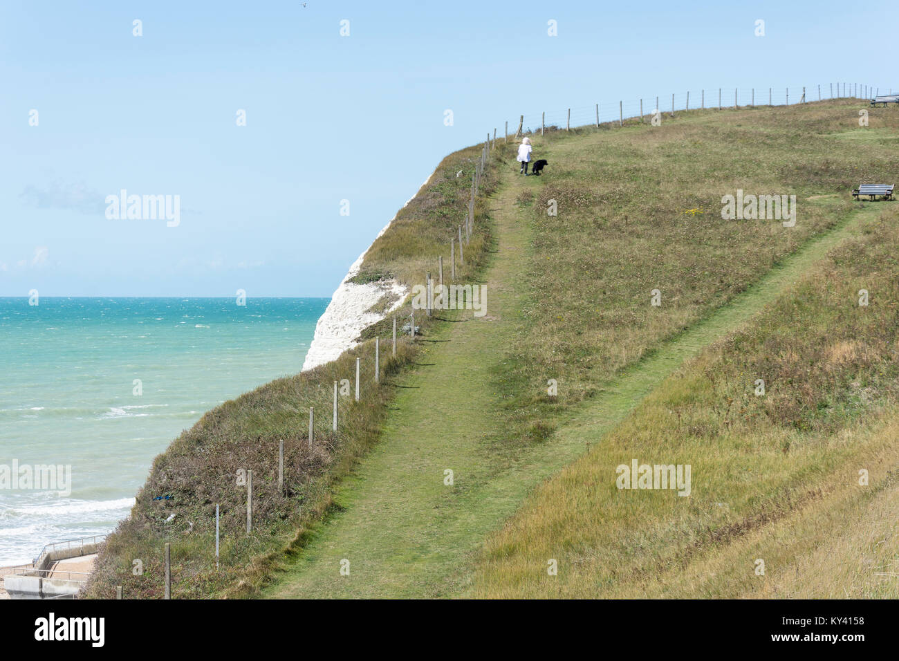 Cliff-top path at Saltdean, East Sussex, England, United Kingdom Stock Photo