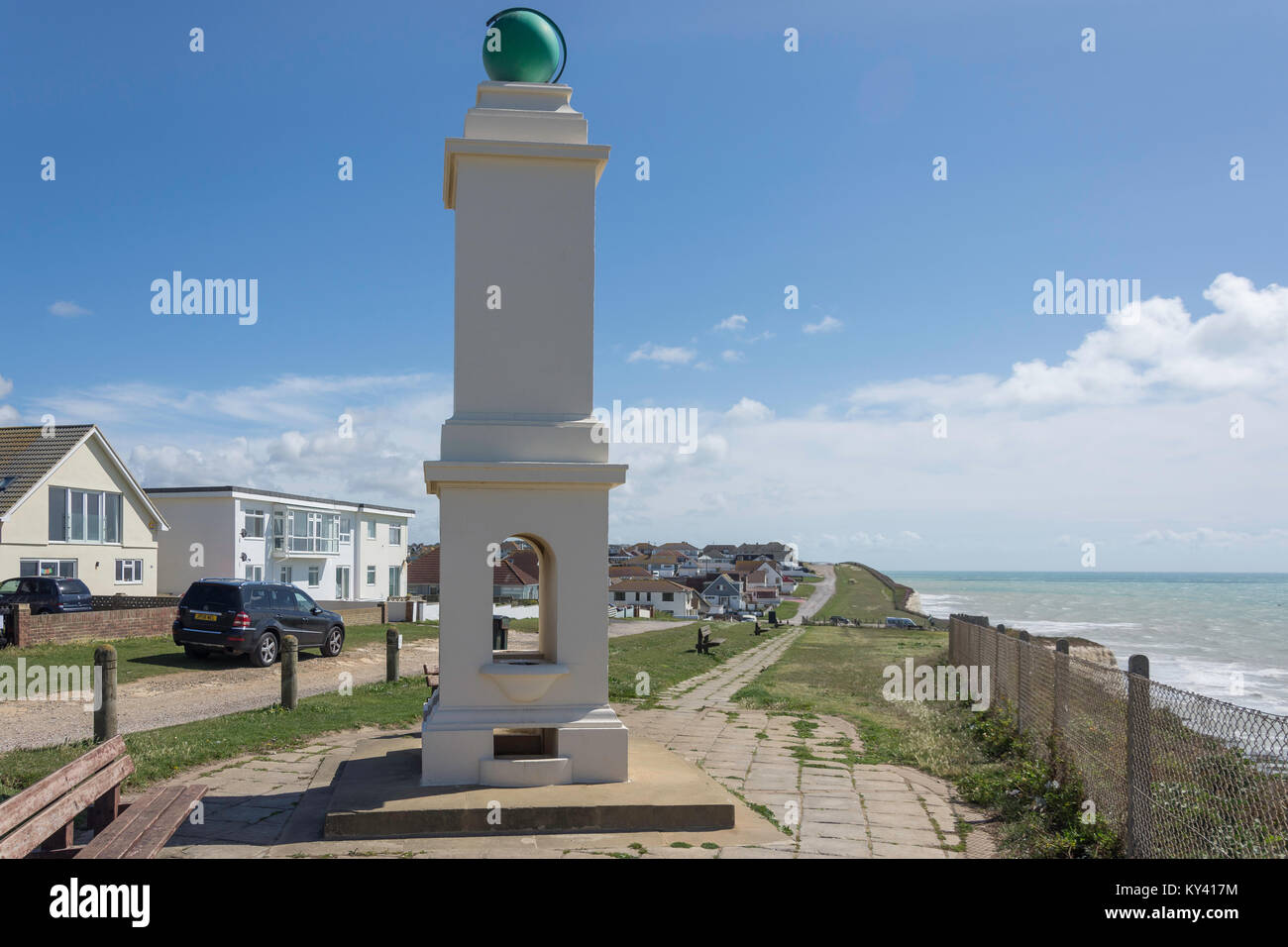 The Meridian Line & George V Monument, The Promenade, Peacehaven, East Sussex, England, United Kingdom Stock Photo