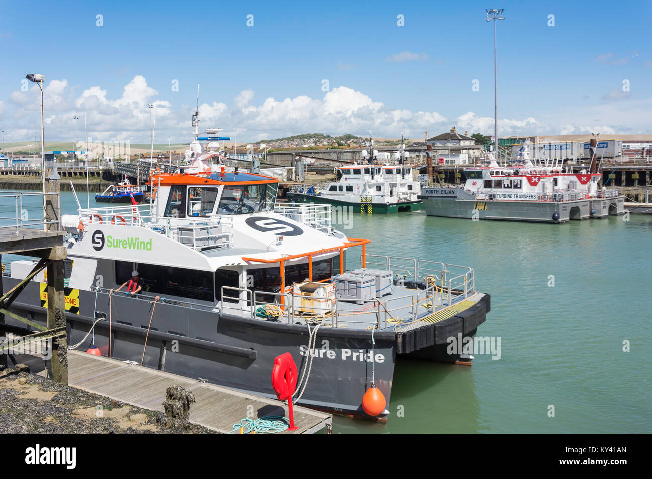 Offshore operations vessel moored on River Ouse, West Quay, Newhaven, East Sussex, England, United Kingdom Stock Photo