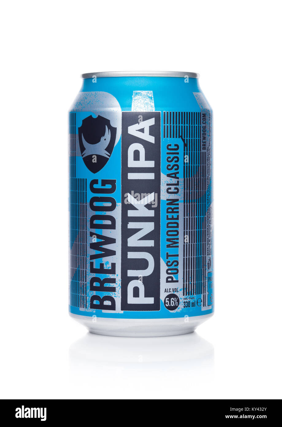 LONDON, UK - JANUARY 02, 2018: Aluminium can of Brewdog Punk Ipa beer post modern classic, from the Brewdog brewery on white background. Stock Photo