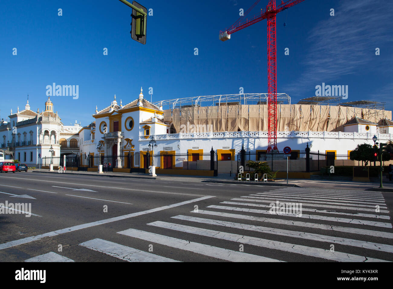 Seville, Spain - November 19,2016: Bullfight arena, plaza de toros at Sevilla.Seville Real Maestranza bullring plaza toros de Sevilla in andalusia Spa Stock Photo