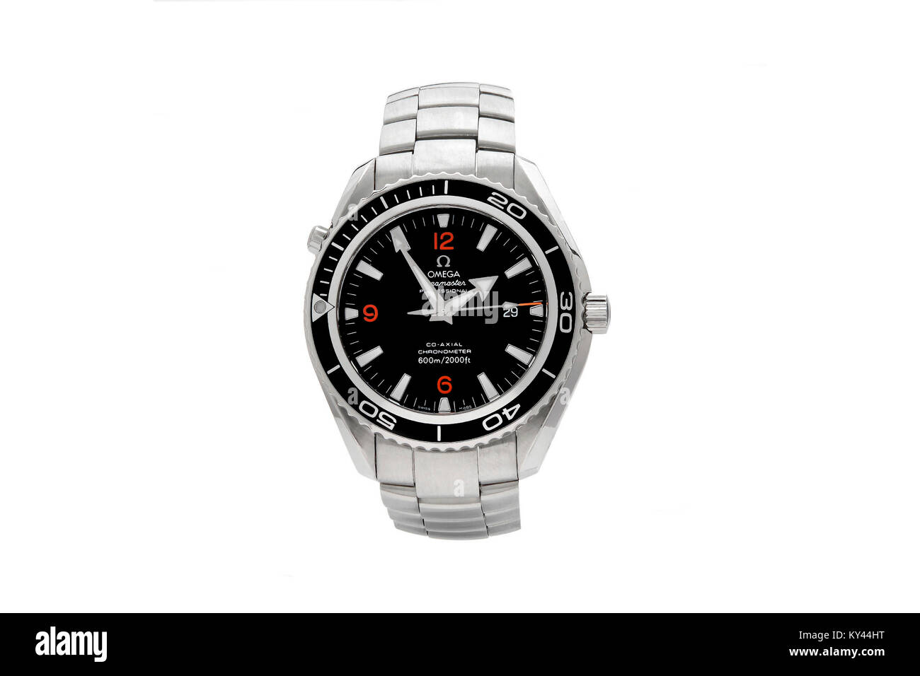 Omega Seamaster stainless steel man's watch with a black face Stock Photo