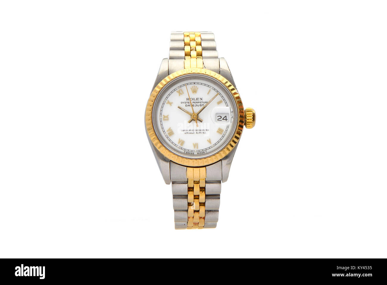 Rolex Oyster stainless steel and gold men's watch with white face Stock Photo