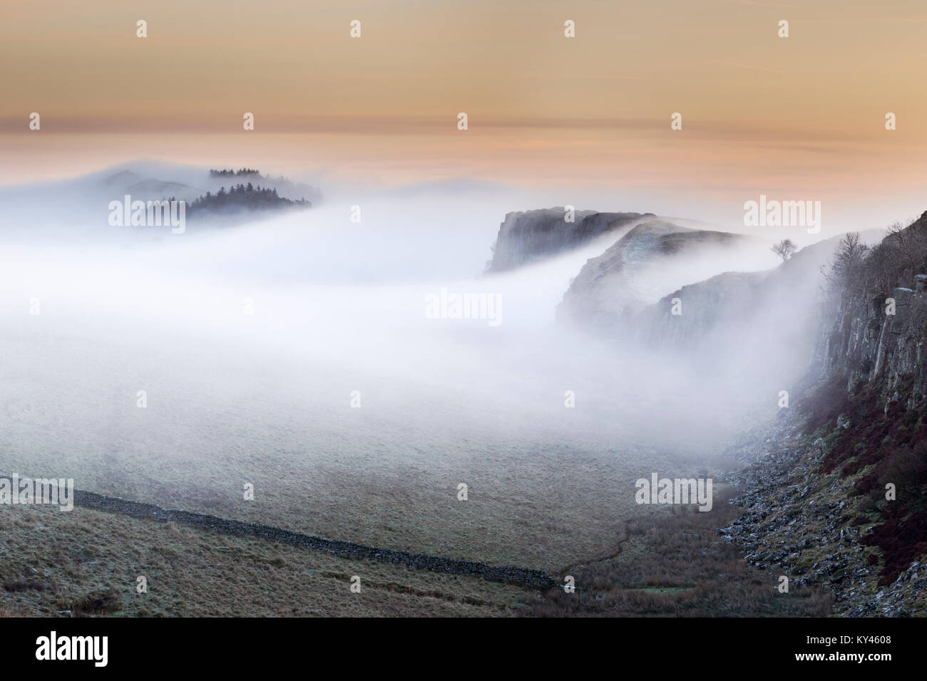 Steel Rigg Morning Hadrian's Wall: the view from Steel Rigg on a misty winter's morning at ...
