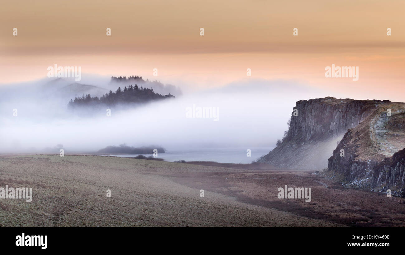Steel Rig Viewpoint Hadrian's Wall: the view from Steel Rigg on a misty winter's morning at ...