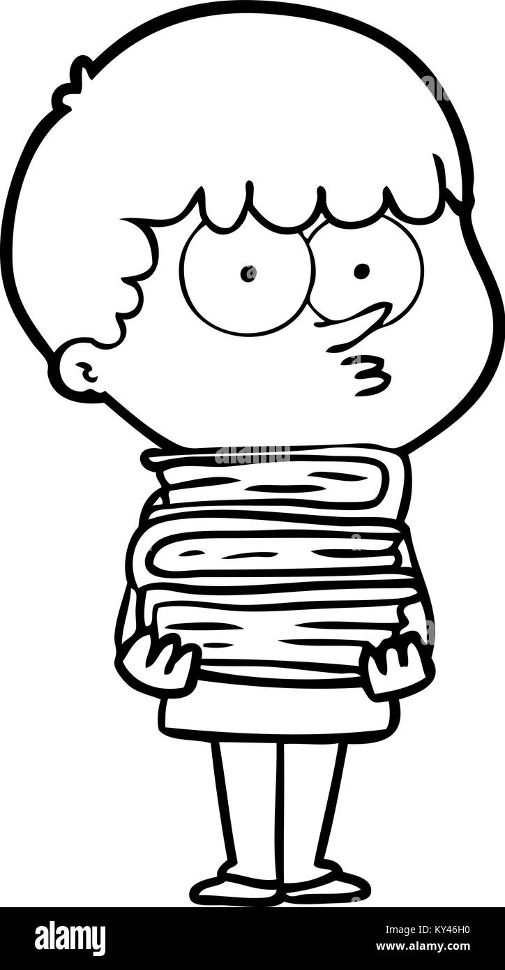 cartoon curious boy with lots of books Stock Vector Image & Art - Alamy