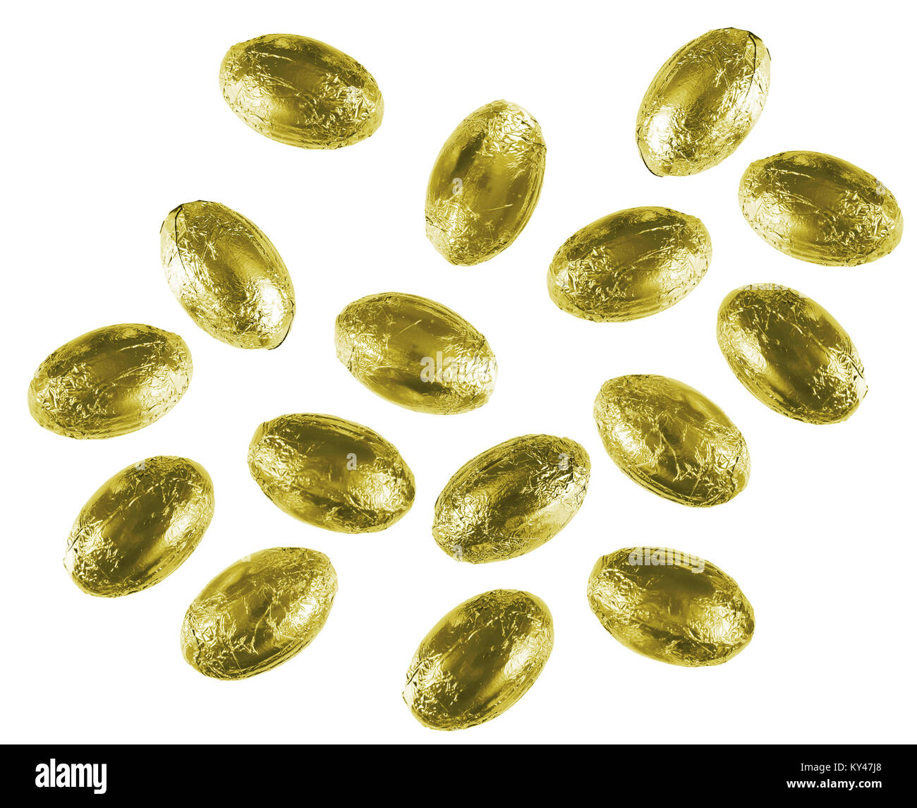 Gold foil Easter eggs, isolated. Traditional Easter treat Stock Photo