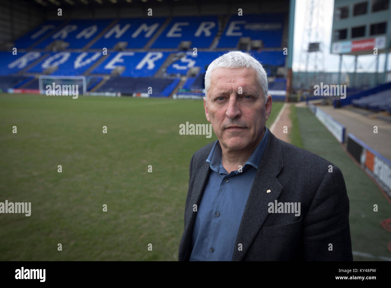 Mark Palios, executive chairman of Tranmere Riovers, pictured at the club's Prenton Park stadium. Palios was an English chartered accountant, football administrator and former professional footballer. In August 2014 it was announced that he and his wife Nicola were taking ownership of Tranmere Rovers F.C., where he had once been a player. Stock Photo