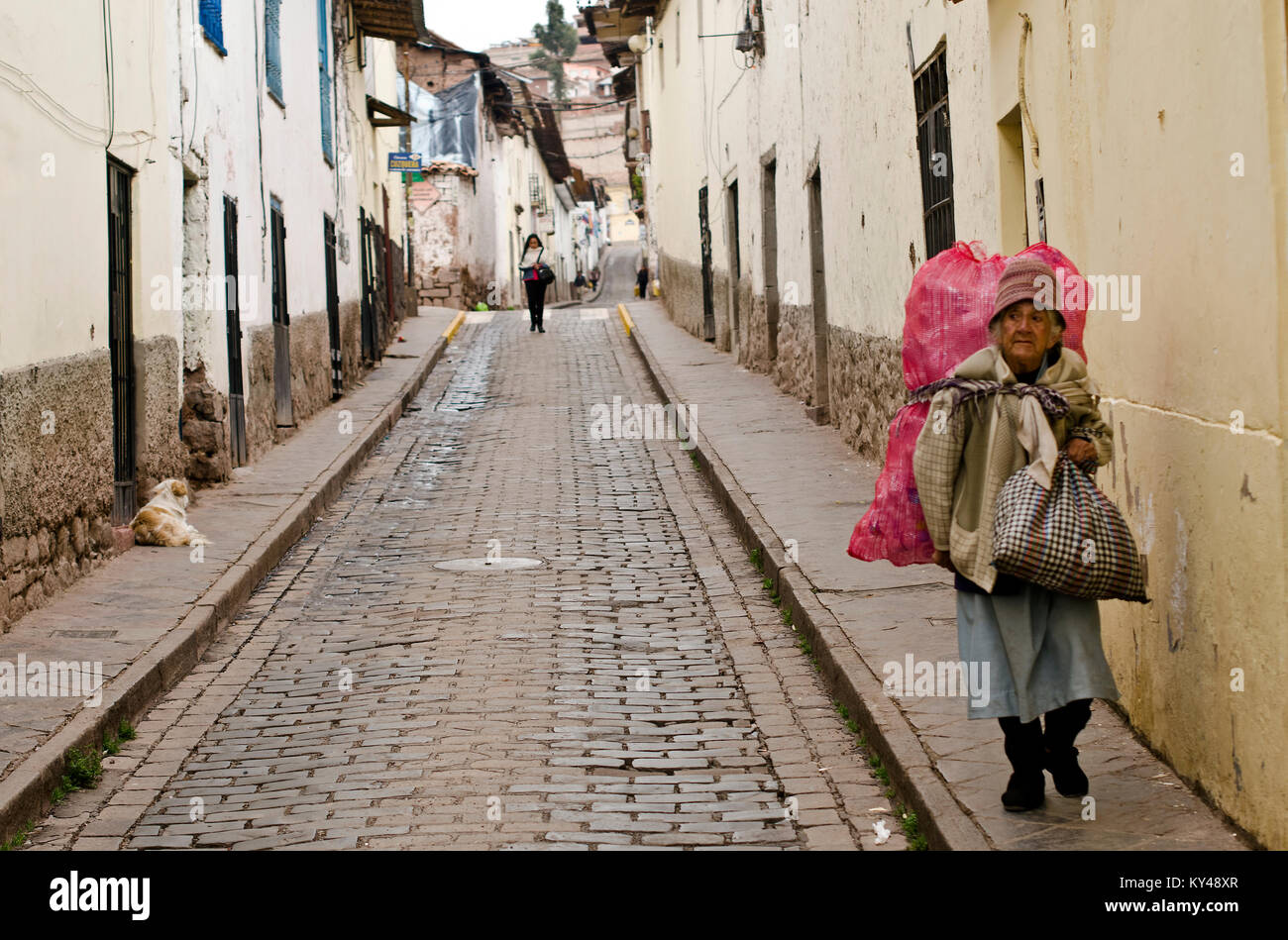 Old man,Cuzco street,Peru Stock Photo