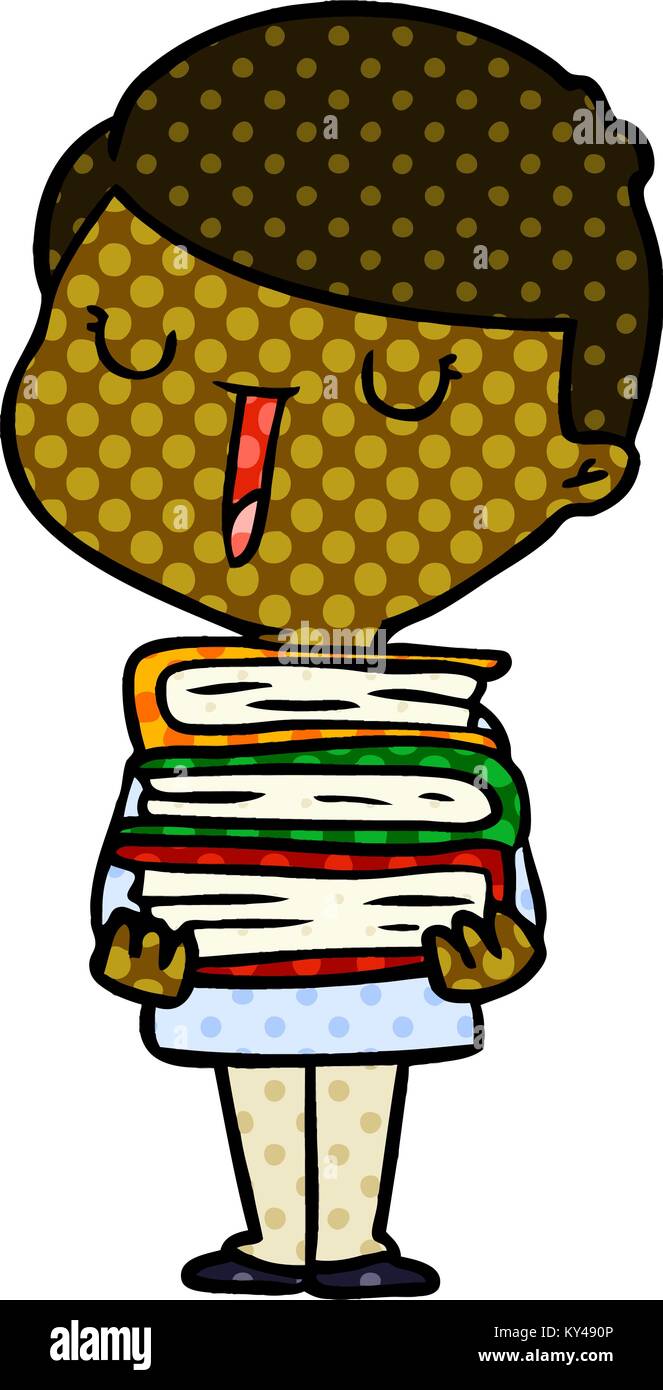 cartoon happy boy with stack of books Stock Vector Image & Art - Alamy